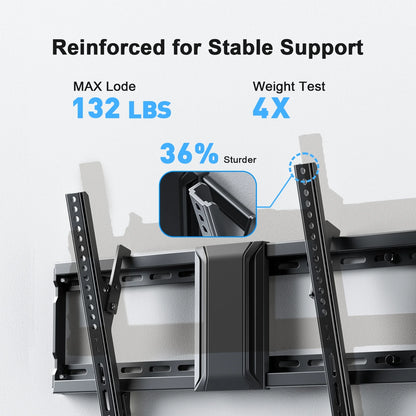 MountFTV Low Profile Tilting TV Wall Mount Bracket with Adjustable Pull Cords for 37-86 inch LED LCD OLED TVs, Max 600 x 400mm, Holds up to 132lbs