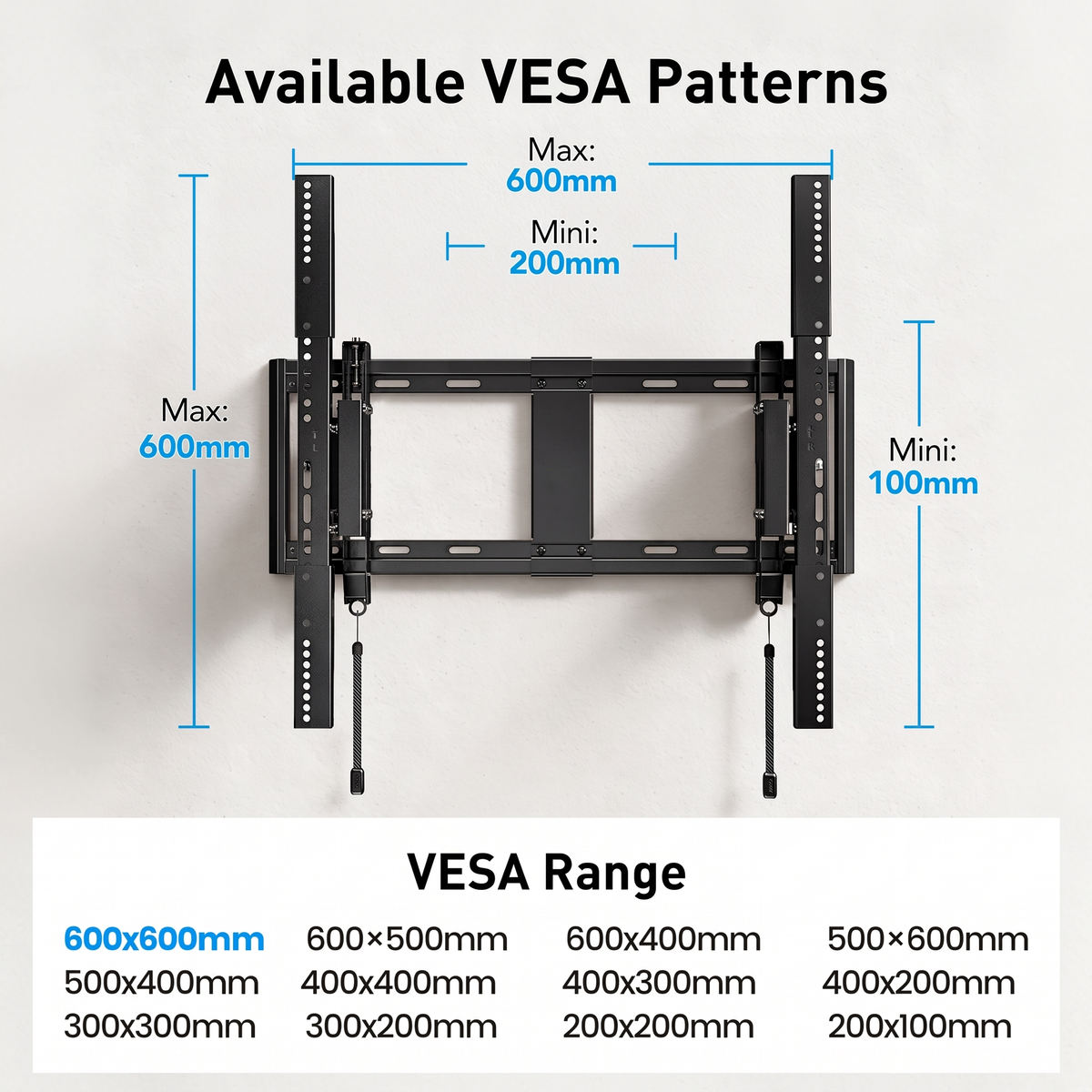 MountFTV Extend Tilt & Swivel, TV Wall Mount for 42-100″ TVs, Holds up to 160lbs, Max 600x600 mm, Extension Leveling,  Fits 16"/24" on Center Stud Widths
