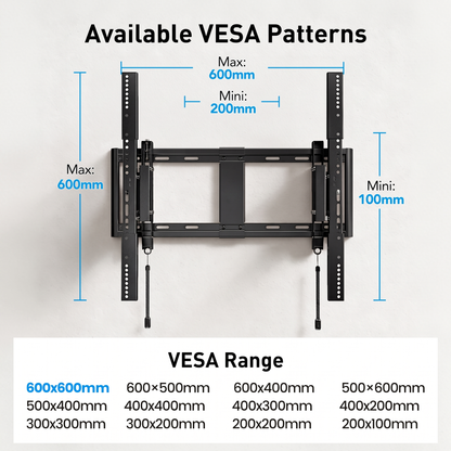 MountFTV Extend Tilt & Swivel, TV Wall Mount for 42-100″ TVs, Holds up to 160lbs, Max 600x600 mm, Extension Leveling,  Fits 16"/24" on Center Stud Widths