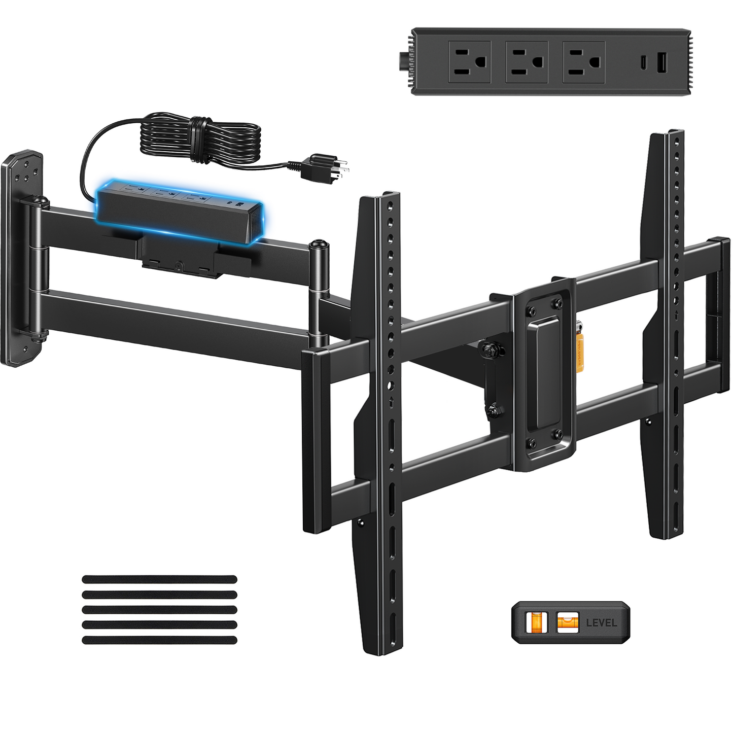 MountFTV 82" Long Arm TV Wall Mount with Power Strip, Corner TV Mount with 32.4" Extension Arm, Max 600x400mm, Up to 99lbs, Full Motion TV Bracket with Articulating Swivel Tilt