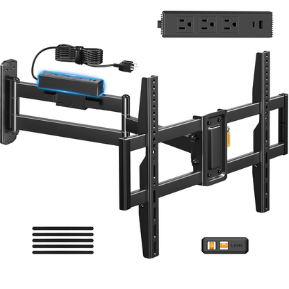 MountFTV 82" Long Arm TV Wall Mount with Power Strip, Corner TV Mount with 32.4" Extension Arm, Max 600x400mm, Up to 99lbs, Full Motion TV Bracket with Articulating Swivel Tilt