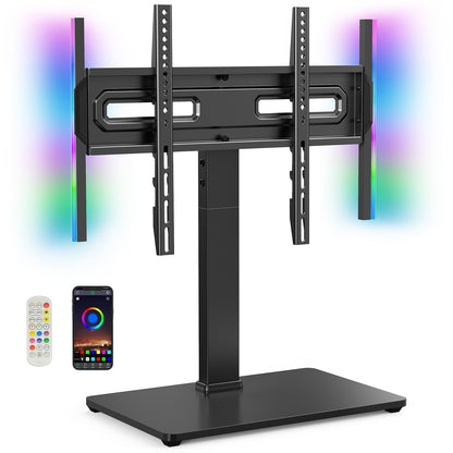MountFTV Universal Table Top Swivel TV Stand with LED Lights for 32-70 inch TVs, 9 Height Adjustable Tabletop tv stand Mount with 35° Swivel and Tilt , Holds up to 88 lbs, Max 400x400mm