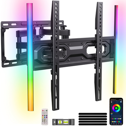 MountFTV Full Motion TV Wall Mount for 32-65" TVs, 88 lbs, RGB Music Sync LED Light, 16.4" Extension, Swivel & Tilt, Leveling, VESA 100x100-400x400mm, Fits 12"/16" Studs