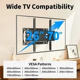 MountFTV Full Motion TV Wall Mount for 26-70 inch TVs Bracket, Max 400x400mm, Hold up to 100lbs, Support Swivel, Tilt, Level Adjustment