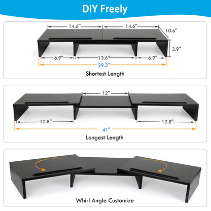 Dual Monitor Stand Riser with Adjustable Length & Angle, Multifunctional Double Monitor Riser with 2 Slot for PC, Computer