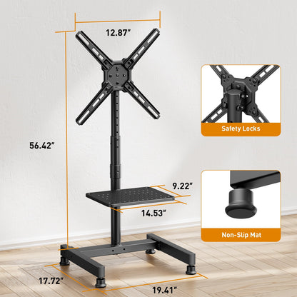MountFTV Floor TV Stand for 26-50 inch Flat Screen or Curved, TVs Monitors Display Trolley Loading 55 lbs, Max 300x300mm