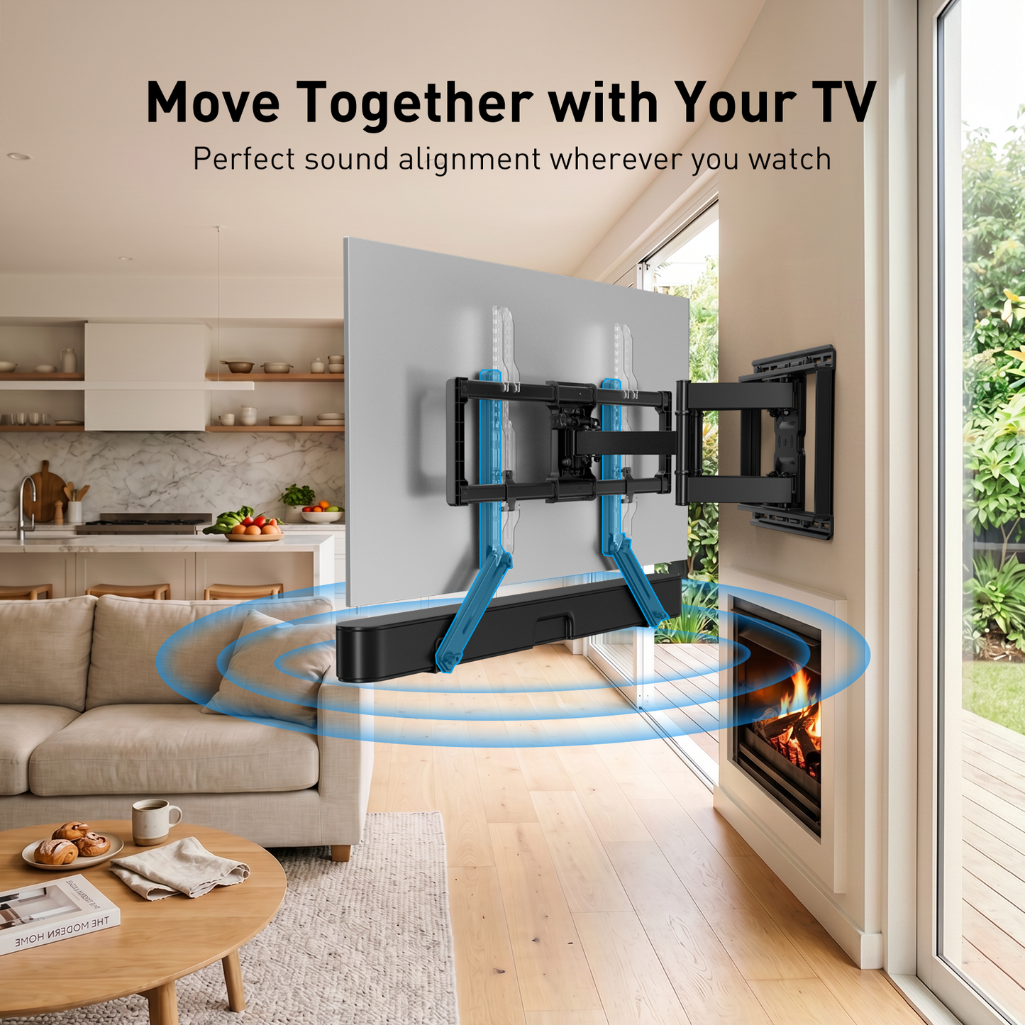 MountFTV Soundbar Mount with Adjustable Height, up to 15 lbs, with Detachable Long Extension Plates,Sound bar Mount Under or Above TV, Double Group Scythe Type TV Soundbar Wall Mount