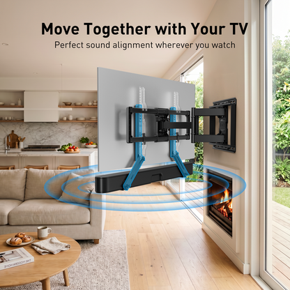 MountFTV Soundbar Mount with Adjustable Height, up to 15 lbs, with Detachable Long Extension Plates,Sound bar Mount Under or Above TV, Double Group Scythe Type TV Soundbar Wall Mount