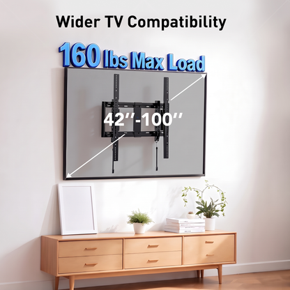 MountFTV Extend Tilt & Swivel, TV Wall Mount for 42-100″ TVs, Holds up to 160lbs, Max 600x600 mm, Extension Leveling,  Fits 16"/24" on Center Stud Widths
