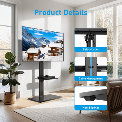 MountFTV Floor TV Stand TV Floor Cart Floor Stand Height Adjustable for 27-70 inch Curved TVs Monitors, Hold Up to 110 lbs