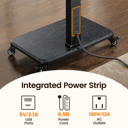 MountFTV Rolling TV Stand with Power Outlet for 32-75 inch TVs,Holds up to110lbs,12 Height Adjustable Mobile TV Cart with Metal Shelf,Tilt & Swivel,Max 600x400mm