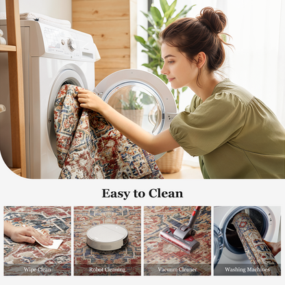 5'x7' Boho Area Rugs for Living Room, Machine Washable Area Rug with Non-Slip Backing, Stain Resistant Non-Shed Carpet for Bedroom, Dining Room, Dorm, Office