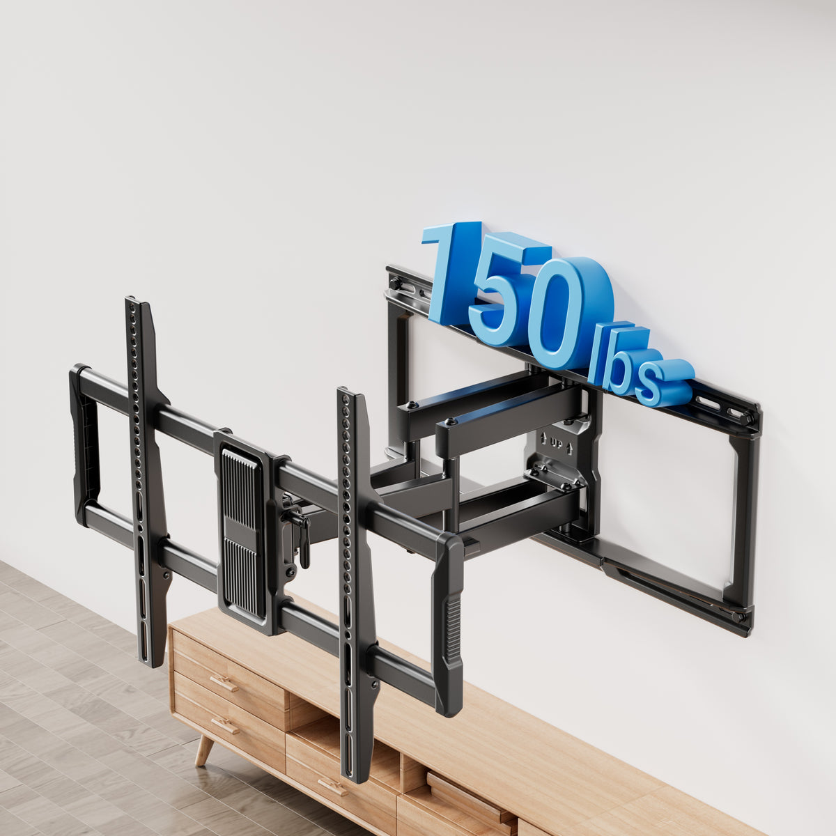 MountFTV Full Motion TV Wall Mount for 42-90 Inch TVs, Swivel Articulating TV Bracket, Supports up to 150 lbs, Fits VESA 200x100 to 600x400mm, for 12-24 Inch Wood Studs, Brick and Concrete Walls