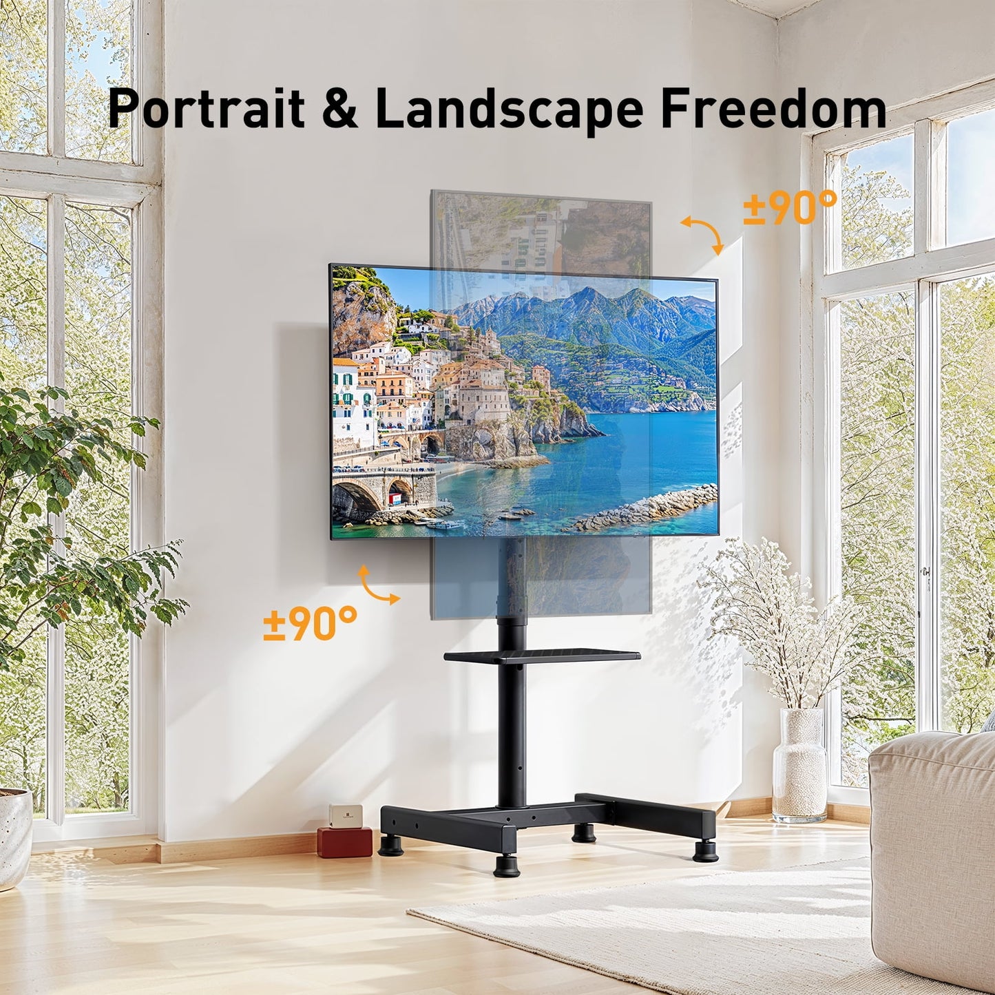 MountFTV Floor TV Stand for 26-50 inch Flat Screen or Curved, TVs Monitors Display Trolley Loading 55 lbs, Max 300x300mm