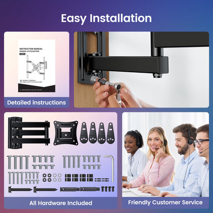MountFTV LED Light Full Motion TV Wall Mount Bracket for 13-43 Inch TV with Music Sync , Holds up to 44lbs Corner TV Mount Max 200x200mm and