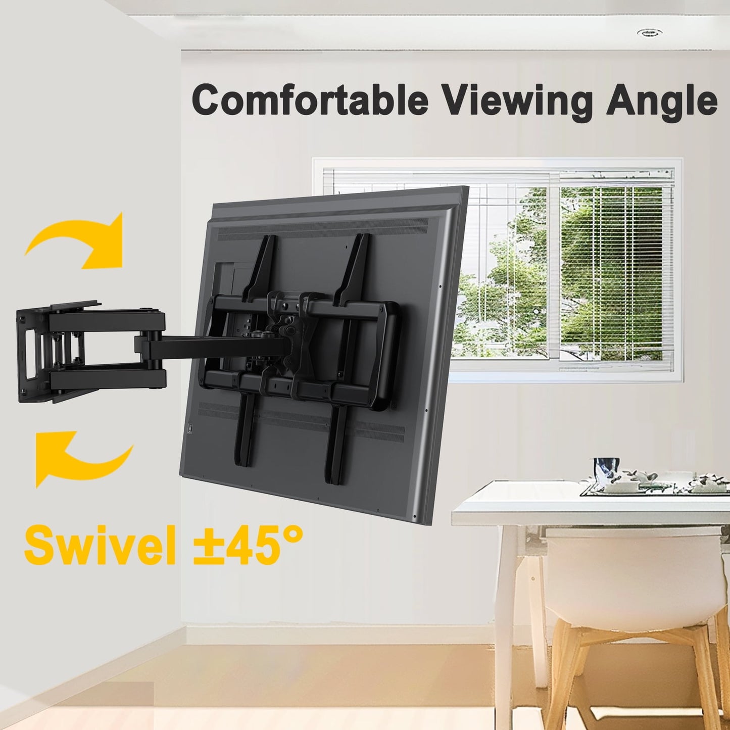 MountFTV Full Motion TV Wall Mount for 37-82" TVs with Swivel Tilt Extension, Max 600x400mm, Holds up to 110lbs, Fits 16" Wood Studs