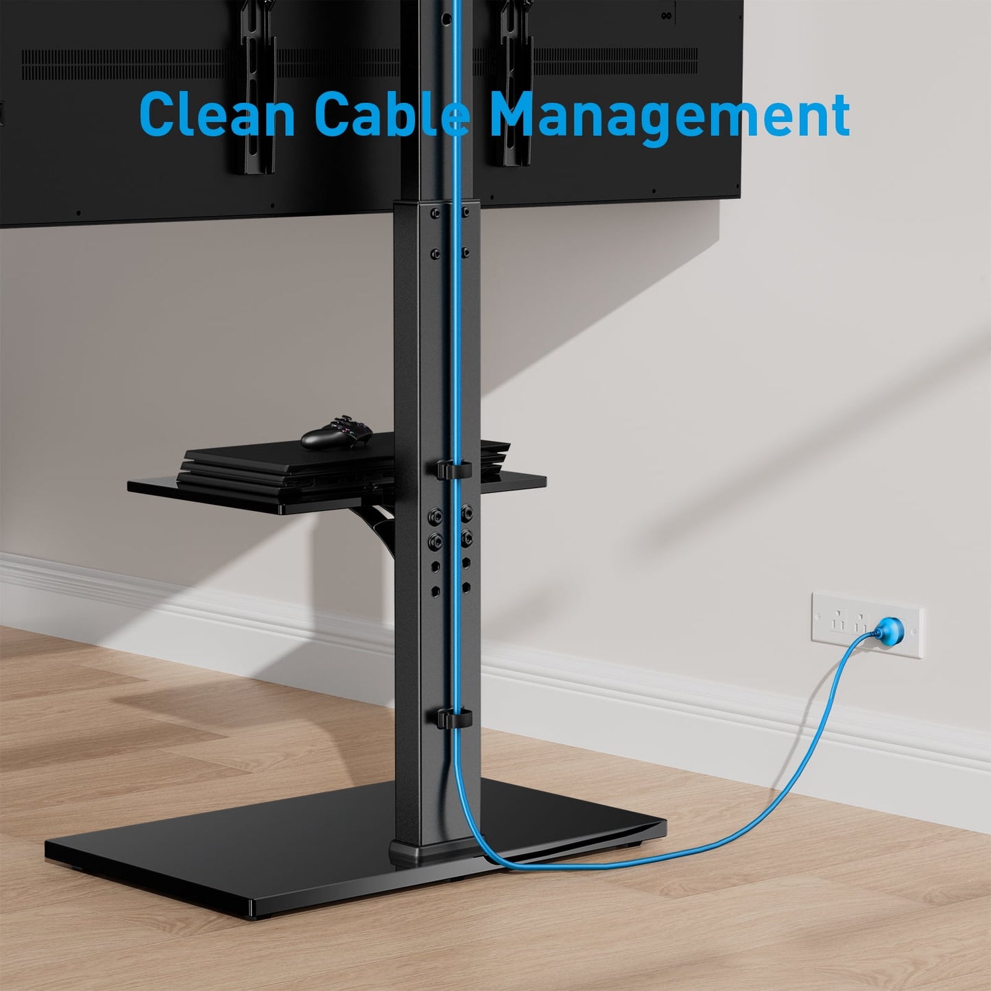 MountFTV Floor TV Stand TV Floor Cart Floor Stand Height Adjustable for 27-70 inch Curved TVs Monitors, Hold Up to 110 lbs