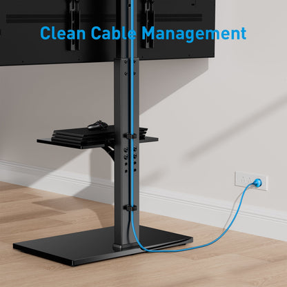 MountFTV Floor TV Stand TV Floor Cart Floor Stand Height Adjustable for 27-70 inch Curved TVs Monitors, Hold Up to 110 lbs
