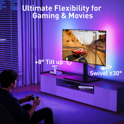 MountFTV Universal Table Top Swivel TV Stand with LED Lights for 32-70 inch TVs, 9 Height Adjustable Tabletop tv stand Mount with 35° Swivel and Tilt , Holds up to 88 lbs, Max 400x400mm