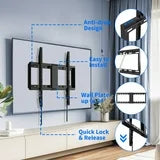 MountFTV Fixed TV Wall Mount for 37-82 inch TVs, TV Wall Bracket with Adjustable Pull Cords, Max 600 x 400mm, Hold up to 132 lbs