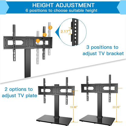 MountFTV Universal Swivel Tabletop TV Stand for 37-75 inch TVs, Desktop TV Base Stand with Height Adjustable, Hold up to 99LBS, Max 600x400mm