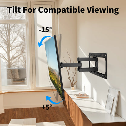MountFTV Full Motion TV Wall Mount for 26-70 inch TVs Bracket, Max 400x400mm, Hold up to 100lbs, Support Swivel, Tilt, Level Adjustment