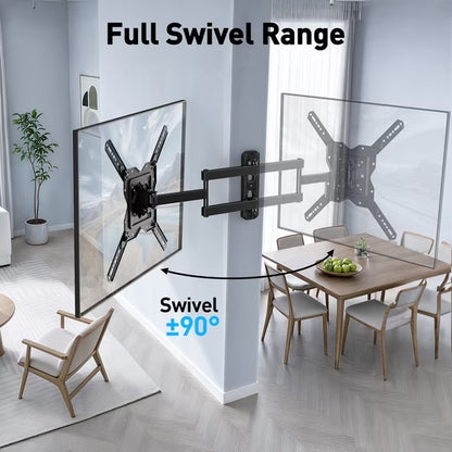 MountFTV Full Motion TV Wall Mount for 26-60 inch TVs, Three-Arm Rotatable Corner TV Mount Bracket with Extension, Swivel Tilt Level, Max 400x400mm, Holds up to 77 lbs, Single Stud
