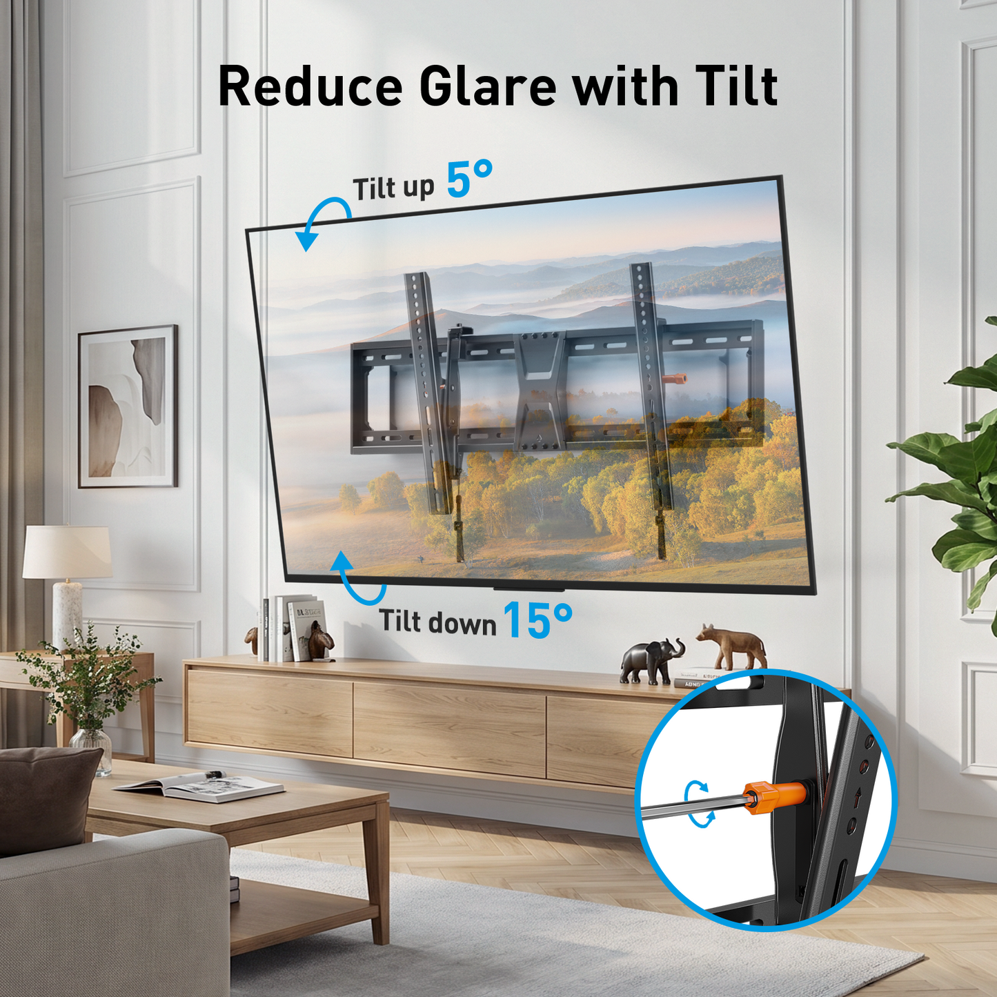 MountFTV Large TV Wall Mount for 42-90" TVs,Tilting TVs Mount Holds 132lbs,Max 800x400mm,16", 18", 24" Studs,with Level Adjustment,Wall Mount TV Bracket