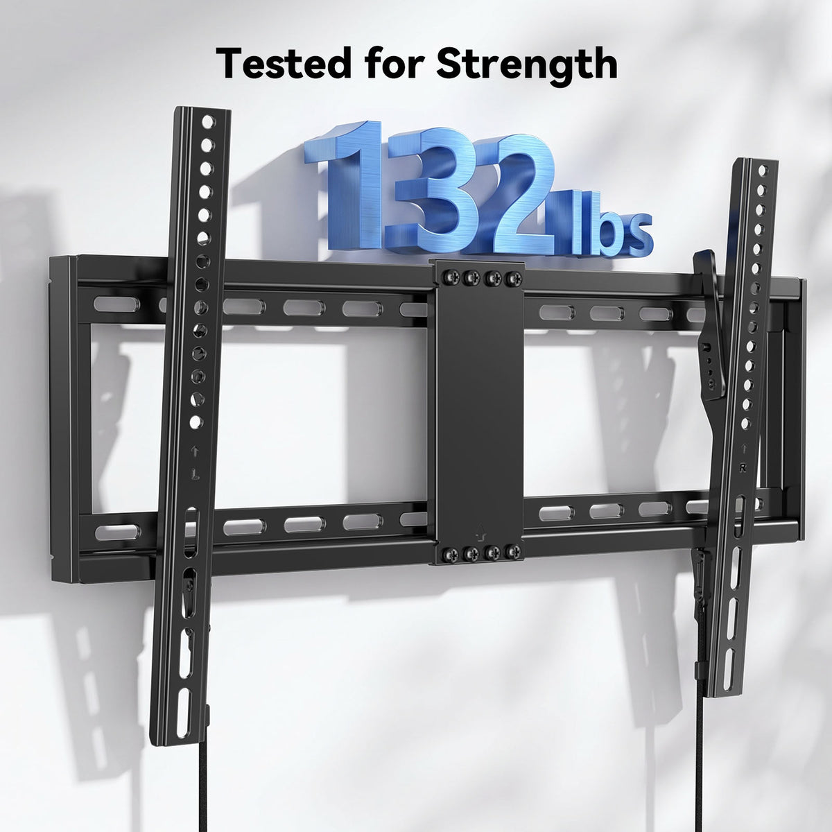 MountFTV Large Tilting TV Wall Mount for 37-95 inch TVs, 1.2"Low Profile TV Mount up to 132lbs,Max 600x400mm, Fit 24" Wood Stud