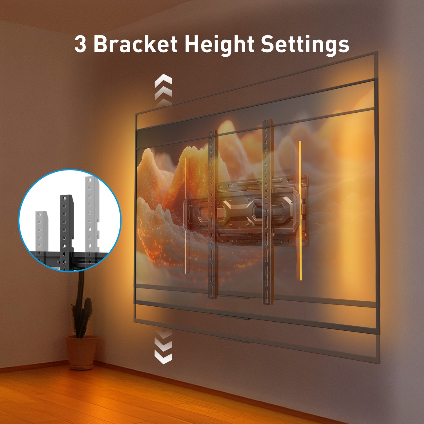 MountFTV Full Motion TV Wall Mount with Music-Sync LED Backlighting for 26-65 inch TVs up to 99 lbs, TV Wall Mount Bracket with Dual Articulating Arms, Swivel, Tilt, Fits 12″/16″ Wood Studs