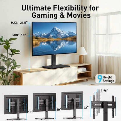 MountFTV Universal Table Top Swivel TV Stand with LED Lights for 32-70 inch TVs, 9 Height Adjustable Tabletop tv stand Mount with 35° Swivel and Tilt , Holds up to 88 lbs, Max 400x400mm