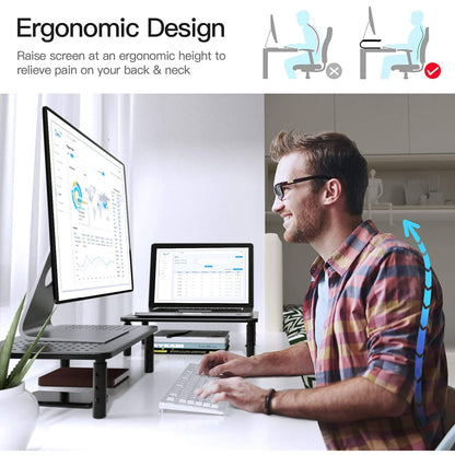 2-Pack Monitor Stand Riser with 3 Height Adjustable and Mesh Platform for Laptop, Computer, Printer