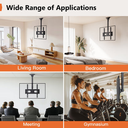 MountFTV Ceiling TV Mount for 26-70 inch TVs ,6 Adjustable Height Setting Full Motion Hanging TV Wall Mount Bracket, Holds up to 110lbs, Max 400x400mm