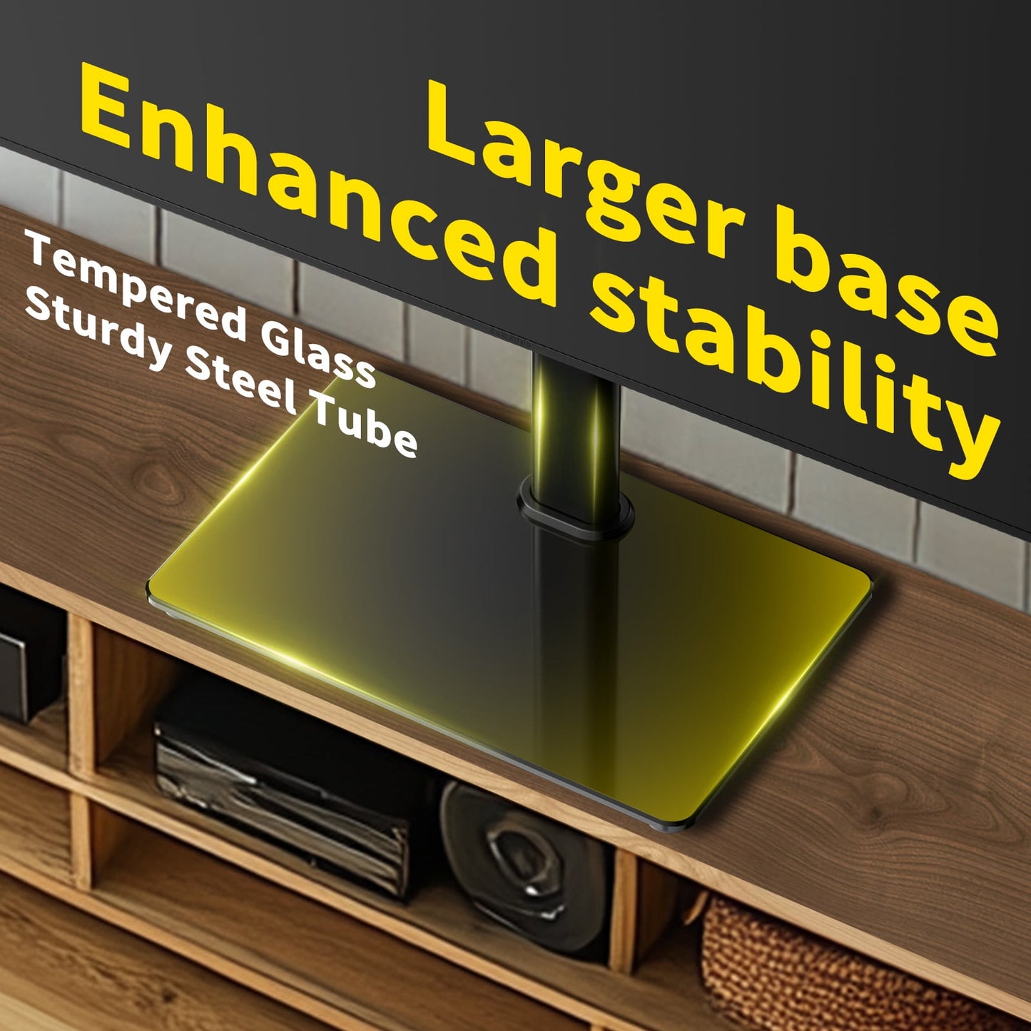 MountFTV Swivel Tabletop TV Stand for 24-60 inch TVs, 50 degrees Swivels Adjustable Tabletop TV Stand with Tempered Glass Base, Holds up to 99lbs, Max 400x400mm