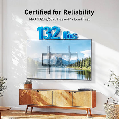 MountFTV Tilting TV Wall Mount Bracket for 37-82 inch Flat Screen TVs, Universal Low Profile Flat Wall Mount, Max 600x400mm,Holds up to 132 lbs,16", 18", 24" Wood Studs