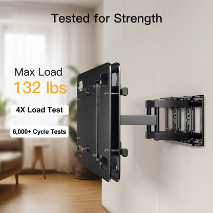 MountFTV Full Motion TV Wall Mount Bracket for 37-85" TV with Swivel Tilt Extension, Heavy duty TV Wall Mount, Max 600x400mm, Holds up to 132 lbs, Fits 12" 16" Studs