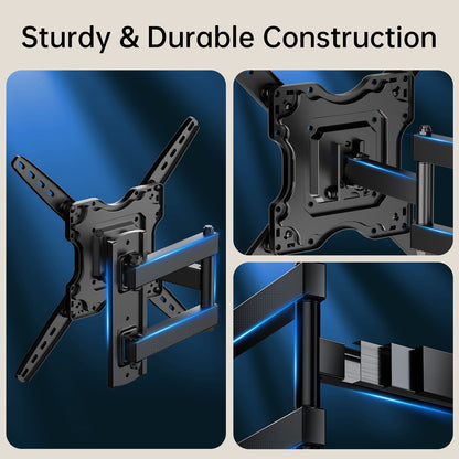 MountFTV Full Motion TV Wall Mount Bracket for 26-65 inch TVs, Corner TV Bracket Wall Mount with Extension, Tilt, Swivel, Leveling, Max 400*400mm, Holds up to 77 lbs, Single Wood Studs