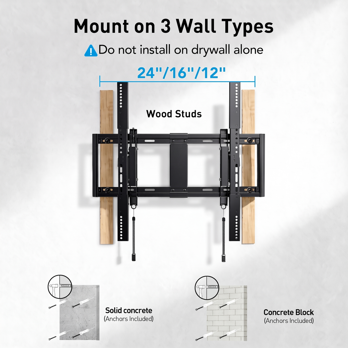 MountFTV Extend Tilt & Swivel, TV Wall Mount for 42-100″ TVs, Holds up to 160lbs, Max 600x600 mm, Extension Leveling,  Fits 16"/24" on Center Stud Widths