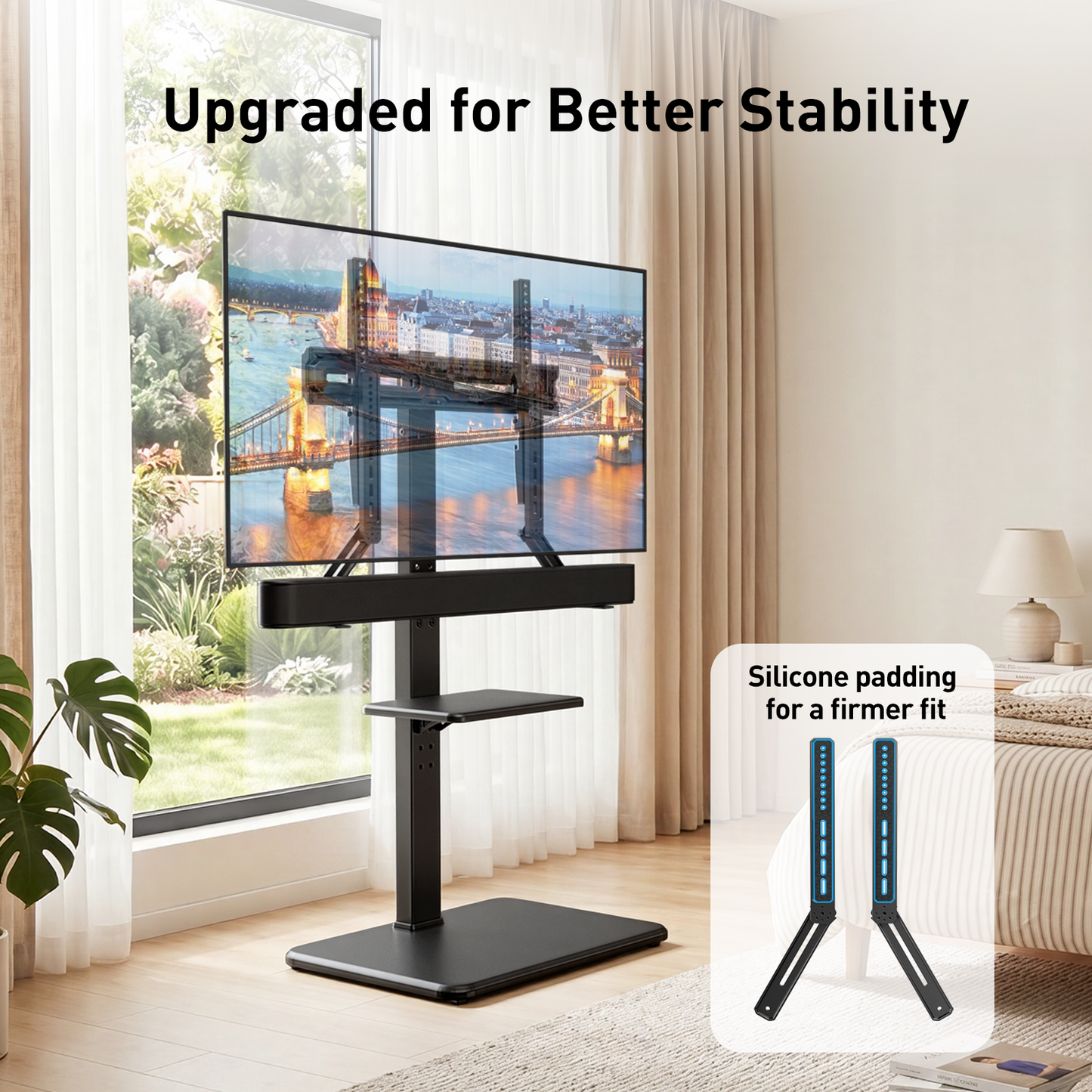 MountFTV Soundbar Mount with Adjustable Height, up to 15 lbs, with Detachable Long Extension Plates,Sound bar Mount Under or Above TV, Double Group Scythe Type TV Soundbar Wall Mount