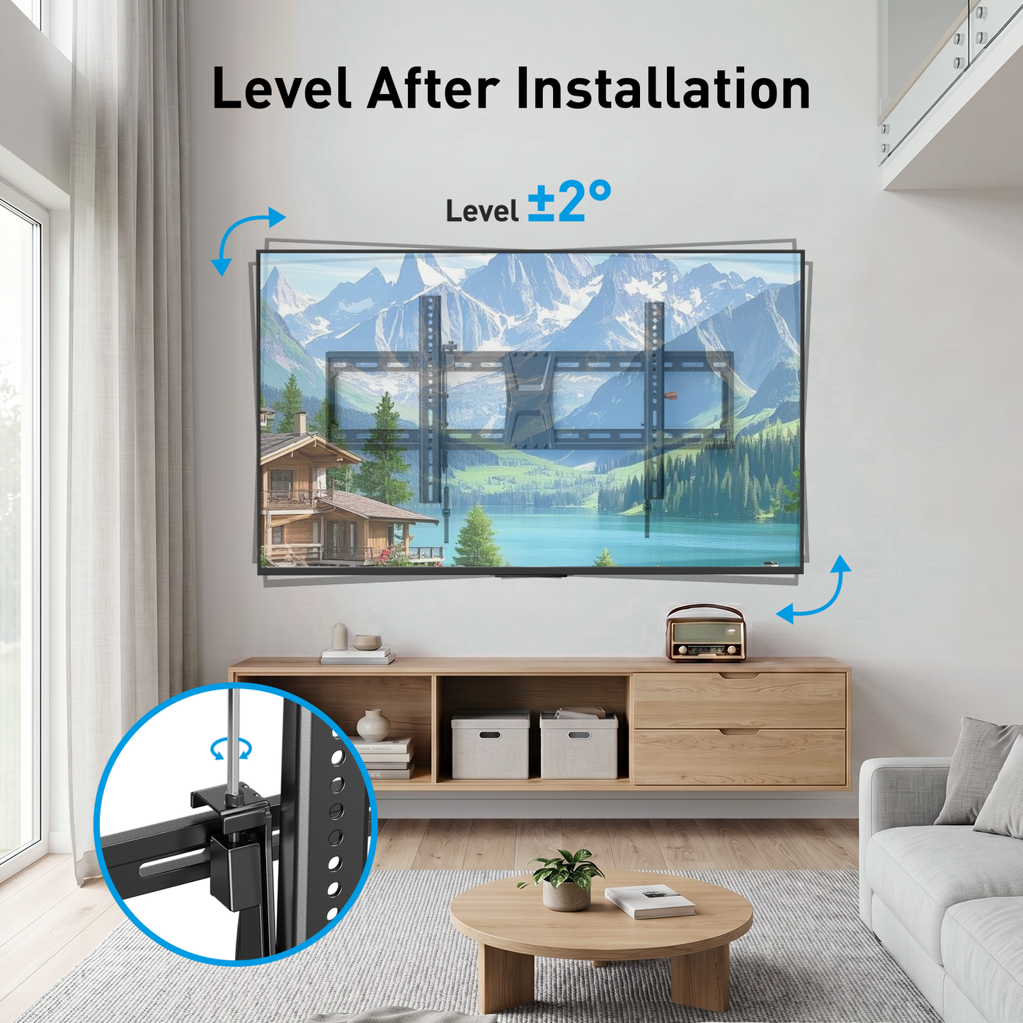 MountFTV Large TV Wall Mount for 42-90" TVs,Tilting TVs Mount Holds 132lbs,Max 800x400mm,16", 18", 24" Studs,with Level Adjustment,Wall Mount TV Bracket