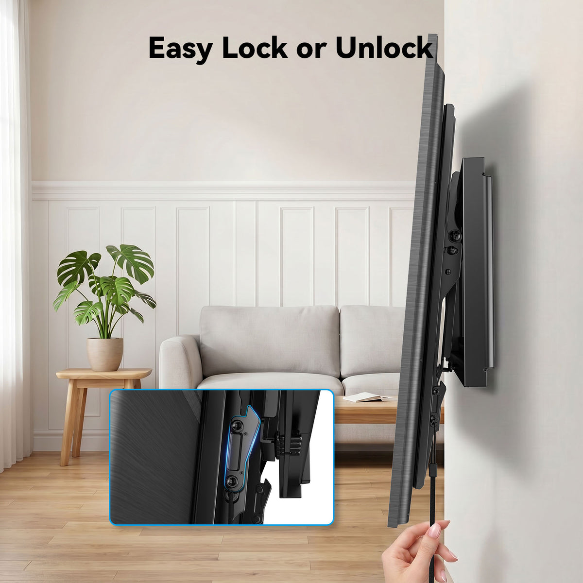 MountFTV Large Tilting TV Wall Mount for 37-95 inch TVs, 1.2"Low Profile TV Mount up to 132lbs,Max 600x400mm, Fit 24" Wood Stud
