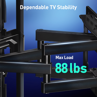 MountFTV Full Motion TV Wall Mount for 32-65" TVs, 88 lbs, RGB Music Sync LED Light, 16.4" Extension, Swivel & Tilt, Leveling, VESA 100x100-400x400mm, Fits 12"/16" Studs
