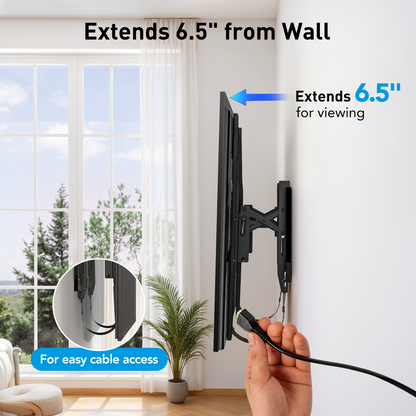 MountFTV Extend Tilt & Swivel, TV Wall Mount for 42-100″ TVs, Holds up to 160lbs, Max 600x600 mm, Extension Leveling,  Fits 16"/24" on Center Stud Widths