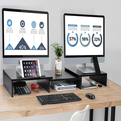 Dual Monitor Stand Riser with Adjustable Length & Angle, Multifunctional Double Monitor Riser with 2 Slot for PC, Computer