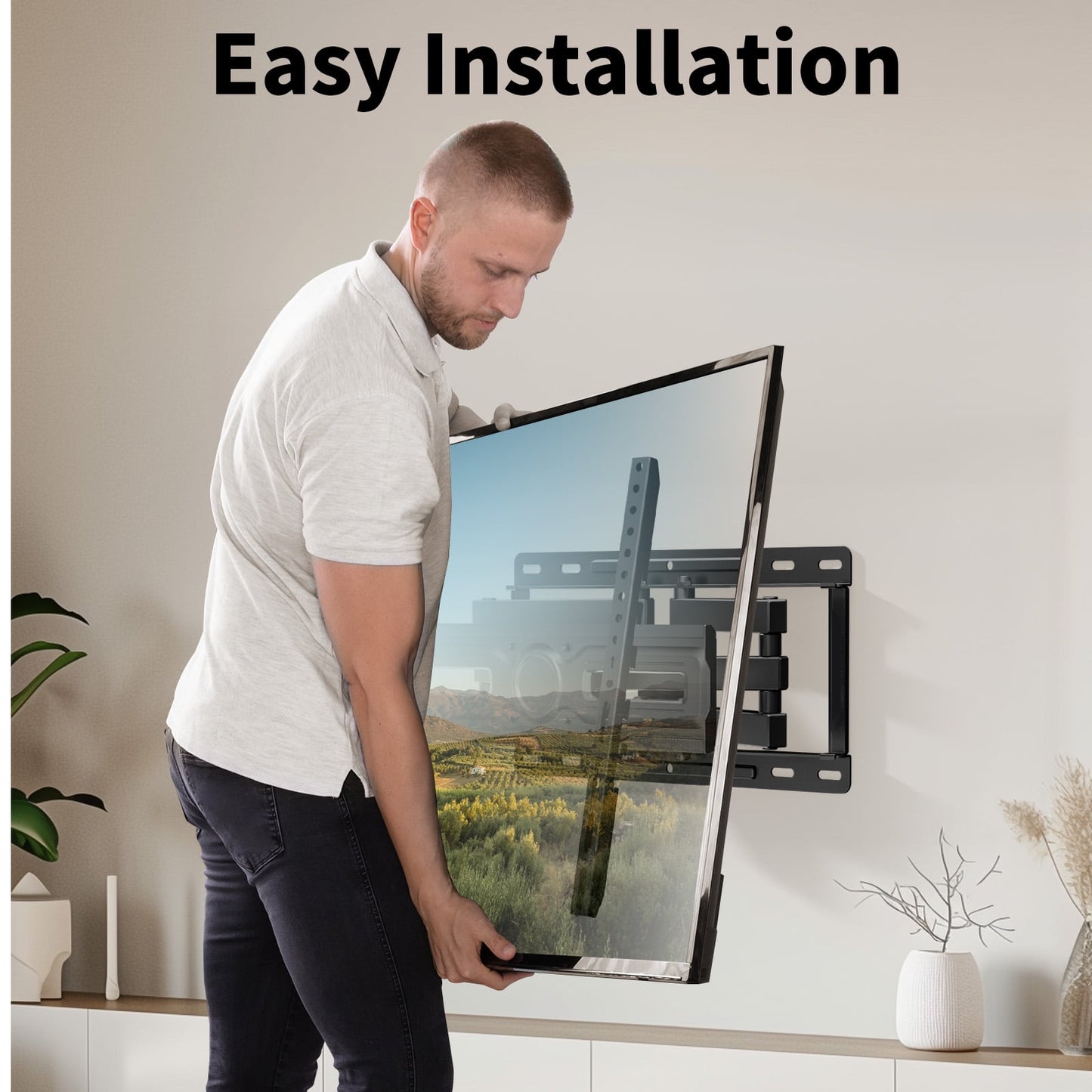 MountFTV Full Motion Swivel TV Wall Mount Bracket with Articulating Dual Arms for 26-70 inch Flat Curved TVs, Max 400x400mm, Hold up to 99 lbs,Fits 12″/16″ Wood Studs