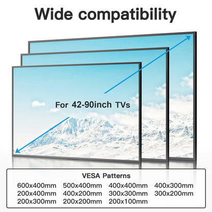 MountFTV Full Motion TV Wall Mount Bracket for 42-90 inch TVs, Heavy Duty tv wall mount with Swivels Tilts Extension, Max 600x400mm, Holds up to 132lbs, 12 /16 inch Wood Studs