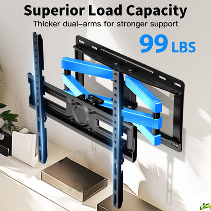 MountFTV Full Motion Swivel TV Wall Mount Bracket with Articulating Dual Arms for 26-70 inch Flat Curved TVs, Max 400x400mm, Hold up to 99 lbs,Fits 12″/16″ Wood Studs