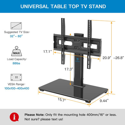 Universal TV Stand Tabletop TV Mount Stand for 32 to 60 inch Flat Screen TVs Height Adjustable with Base, Holds up to 88lbs, Max 400x400mm