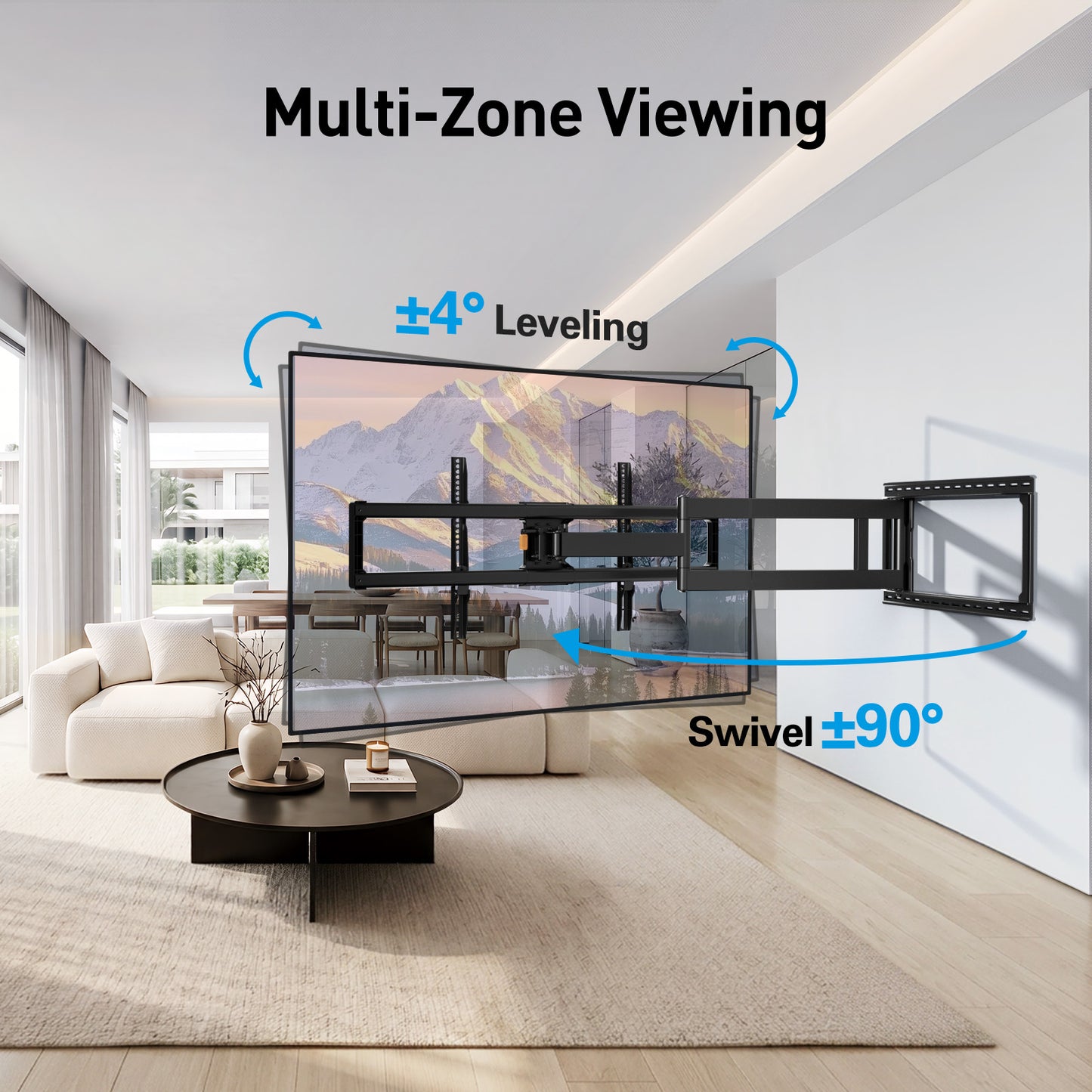 MountFTV Long Arm TV Mount for 42-97 inch TVs,Holds up to 150 lbs,Full Motion with 40.1" Extension Articulating Arms,Max 800x400mm,Swivel and Tilt TV Wall Bracket