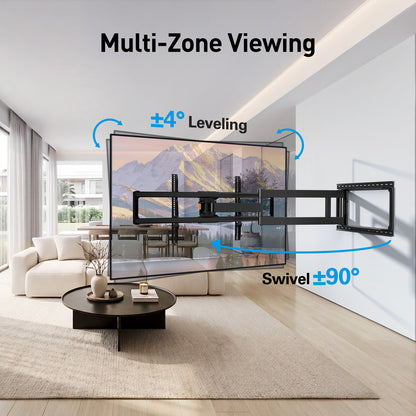 MountFTV Long Arm TV Mount for 42-97 inch TVs,Holds up to 150 lbs,Full Motion with 40.1" Extension Articulating Arms,Max 800x400mm,Swivel and Tilt TV Wall Bracket